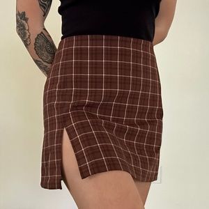 Aritzia Tatianna Brown Plaid Mini Skirt